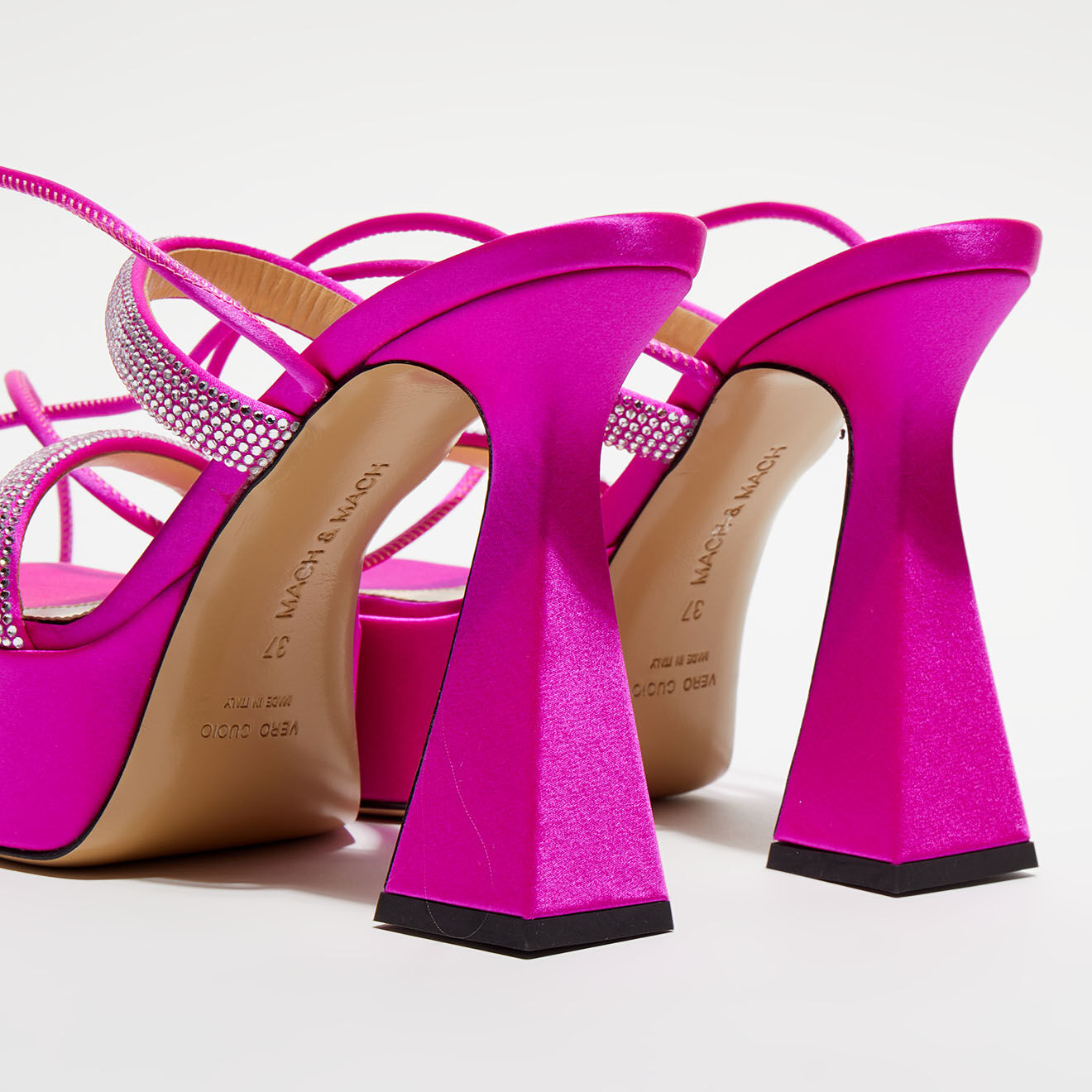 Mach & Mach Sandales plateforme en Satin & Strass roses - Talon 13 cm