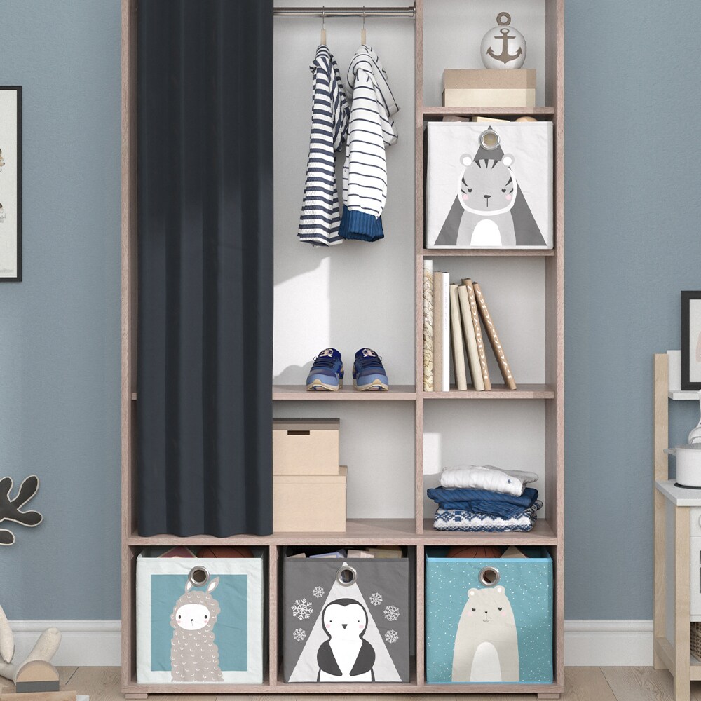 Vicco Kinderkleiderschrank Kinderzimmerschrank Kindergarderobe Luigi Sonoma Faltbox 106 x 178 cm modern Schrankregal Jugendzimmerschrank Organizer Vorhang Kleiderstange Fächer Aufbewahrung Spielzeugablage