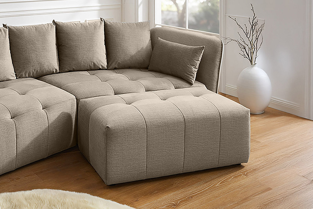 Moderner Hocker ROYAL 120cm greige Velours-Strickstoff Federkern Sitzhocker