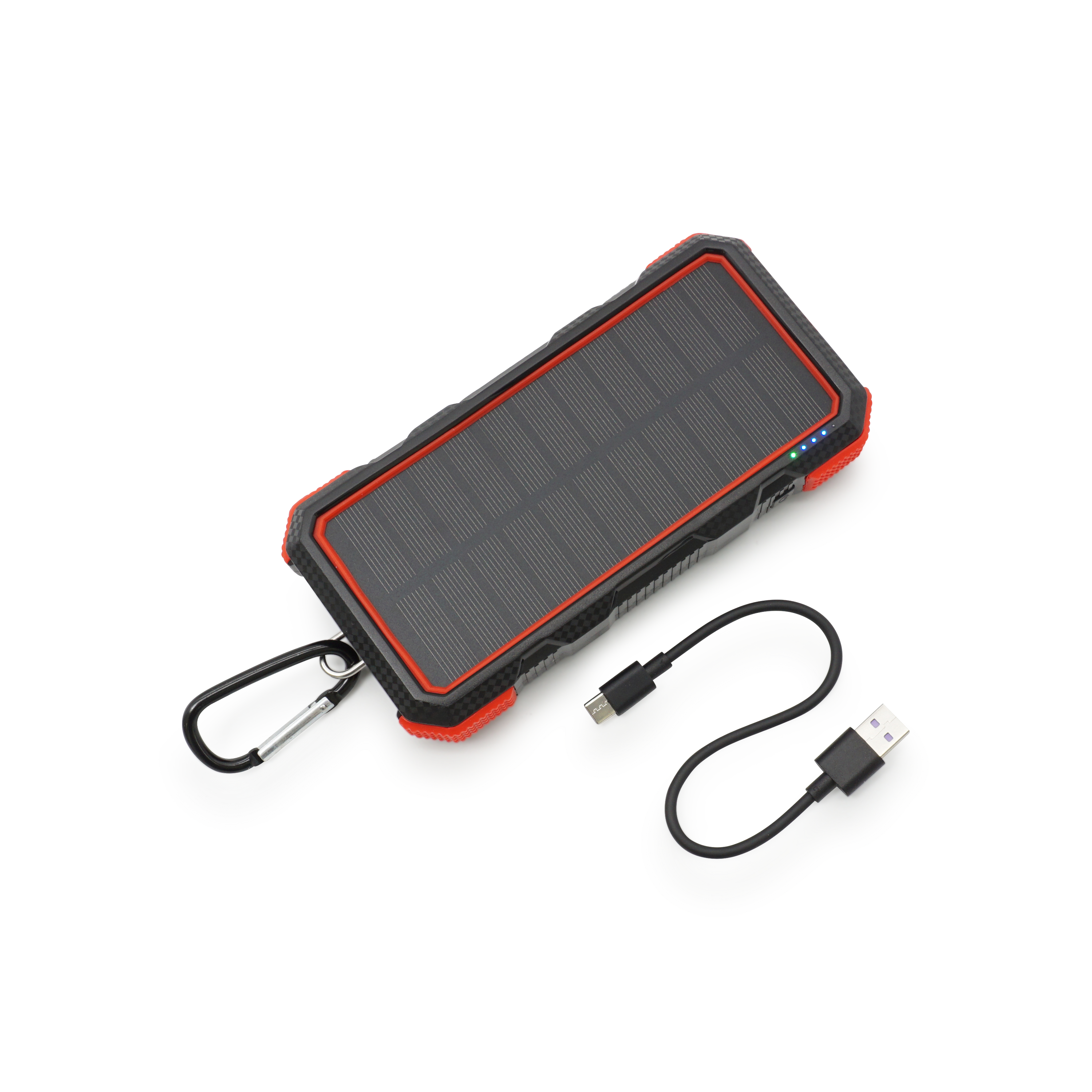 USB C (PD) Powerbank 18W Outdoor Solar Qi Wireless Quick Charge 20000mAh Taschenlampe (Spritzwassergeschützt) - Rot / Schwarz