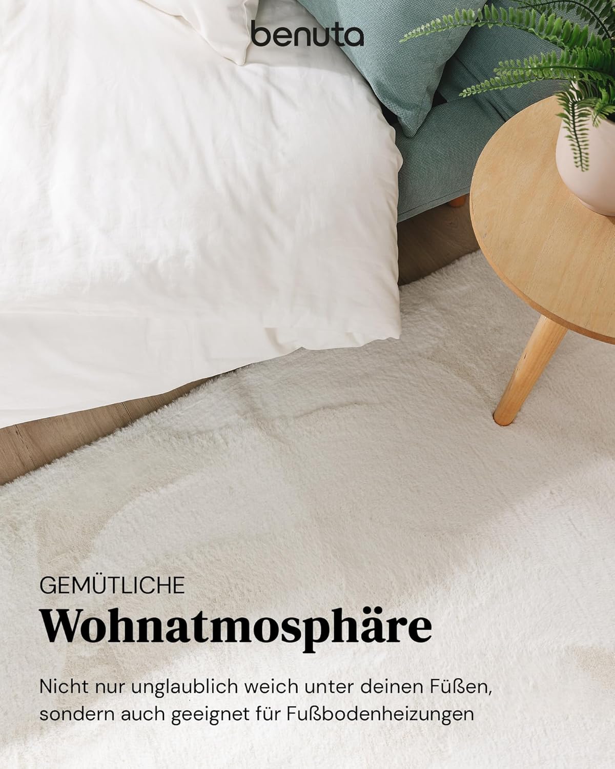benuta Basic Kunstfaser Fellteppich Furry - Creme 200x290 cm - Weicher Wohnzimmerteppich - Anti-Rutsch-Rückseite - Waschbar - Für Fußbodenheizung geeignet