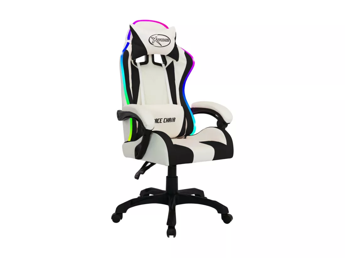 Fauteuil de jeux vidéo avec LED RVB Blanc et noir Similicuir