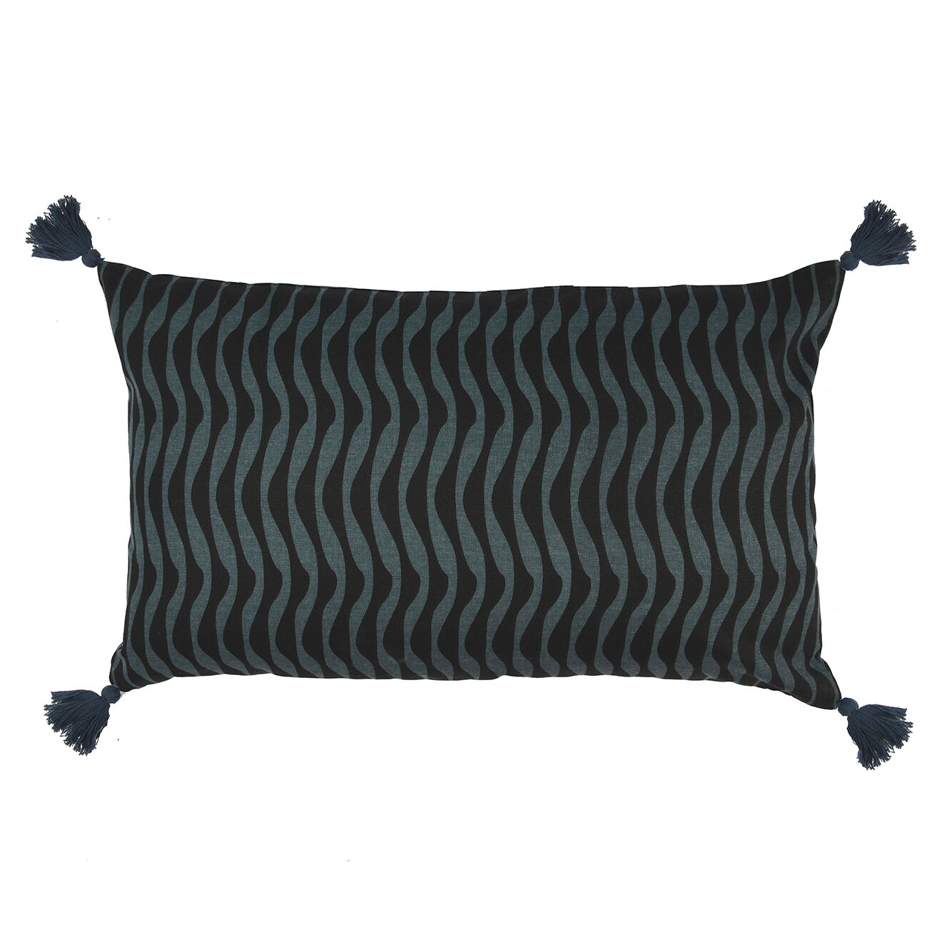 Febronie Housse de coussin Zig Zag pétrole/noir délavé - 50x30 cm