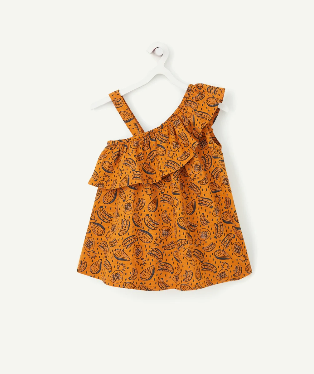 T-SHIRT ASYMÉTRIQUE FILLE EN COTON BIO IMPRIMÉ FRUITS