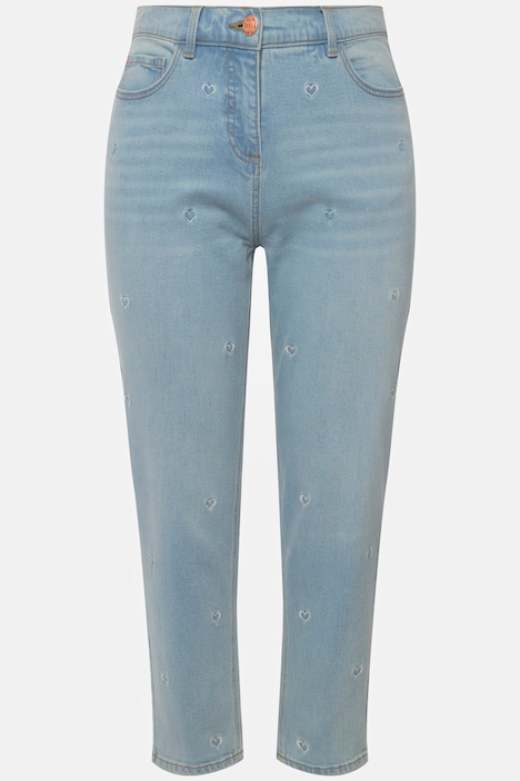 Mom-Jeans, Herz-Stickerei, 5-Pocket-Schnitt