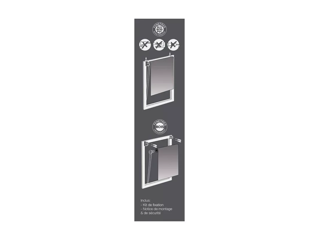 Store enrouleur occultant - 90 x 180 cm - Occult - Gris