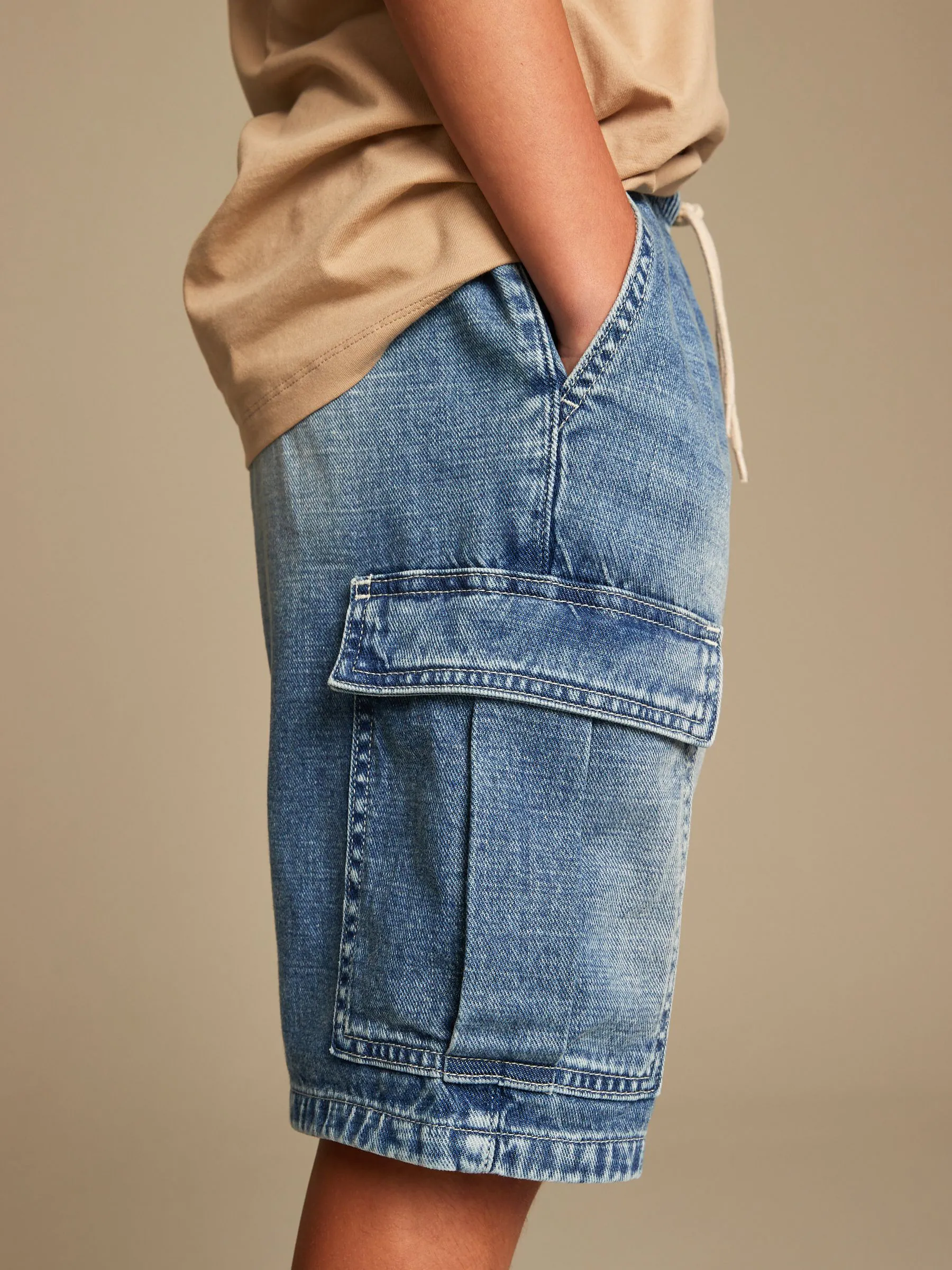 Blauw - Denim cargoshort (3-16 jr)