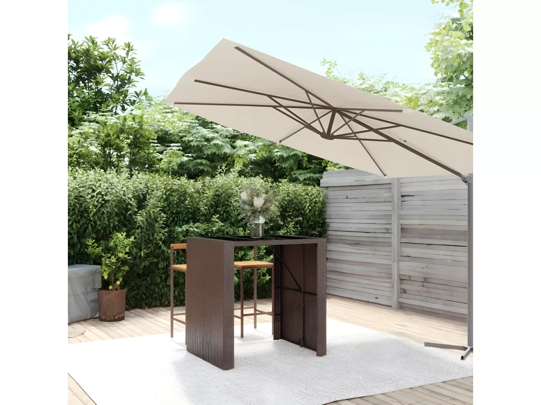 Prolenta Premium - Table de bar et dessus en verre marron 105x80x110 cm poly rotin