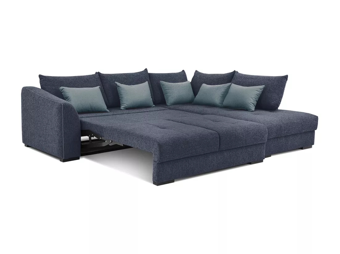 Canapé d'angle droit 5 places convertible tissu bleu - Elbe