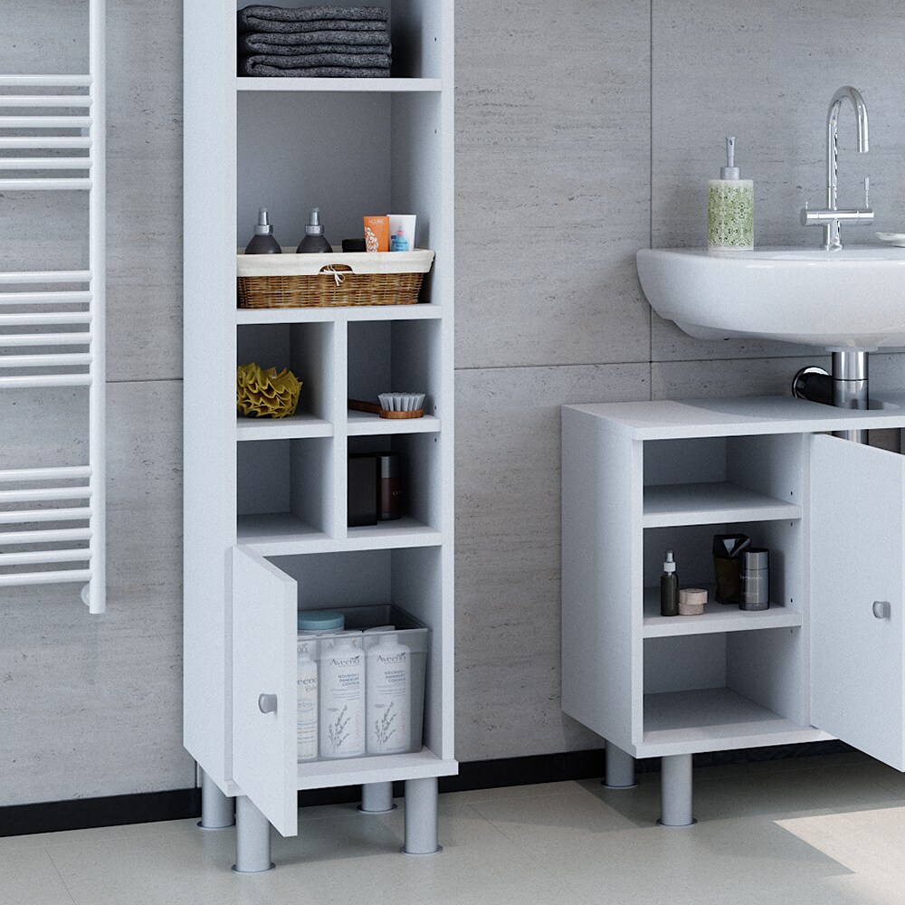 Vicco Badschrank Fynn Midischrank 7 Fächer Hochschrank Badezimmerschrank Bad