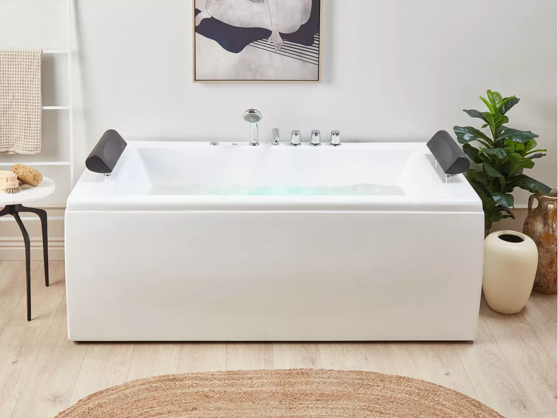 Baignoire balnéo blanche 172 x 83 cm avec LED MONTEGO