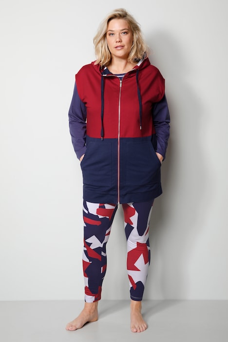 Sweatweste, zweifarbig, Kapuze, 2-Wege-Zipper