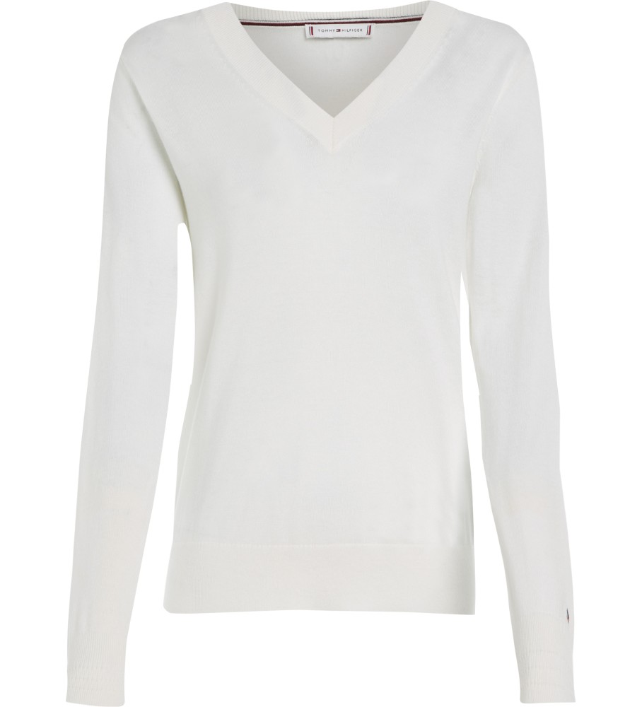Camisa Tommy Hilfiger com decote em V e costura, branca