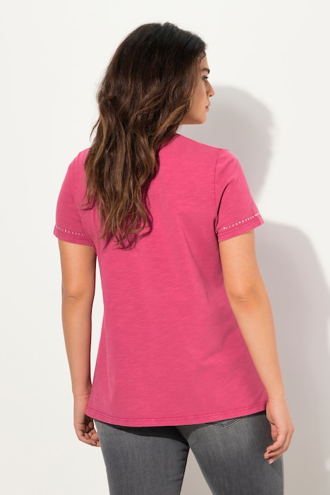 T-Shirt, cold dyed, Ziernieten, V-Ausschnitt, Halbarm