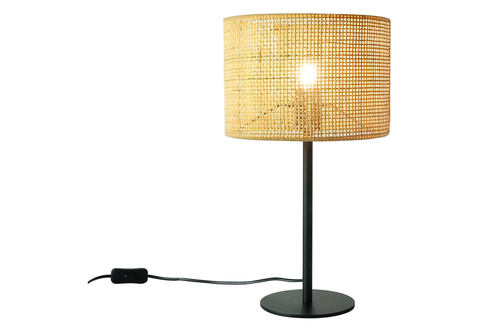 Tikala bordlampe H:45cm Skjerm i rotting Ø25cm, med sort ledning 180cm E27 Max 28W