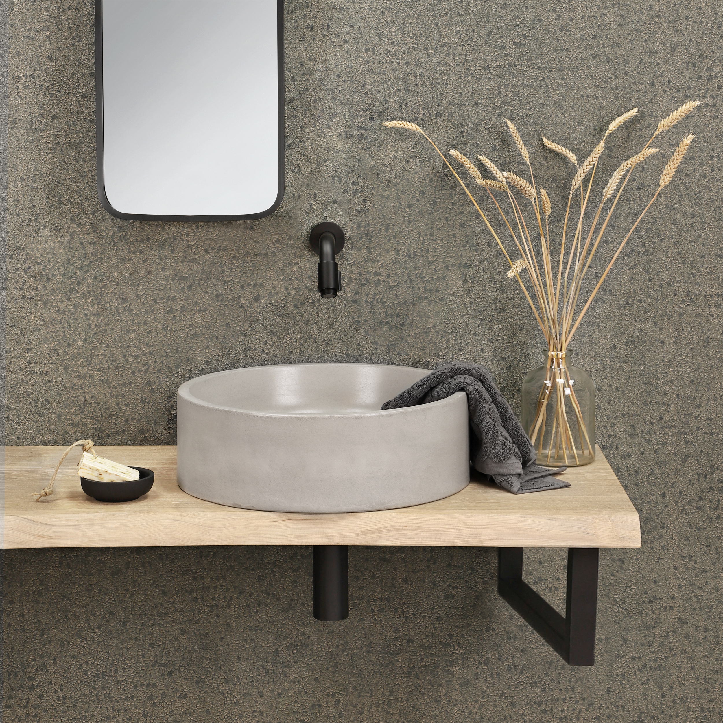 Differnz Marba opbouw wastafel 42cm lichtgrijs beton