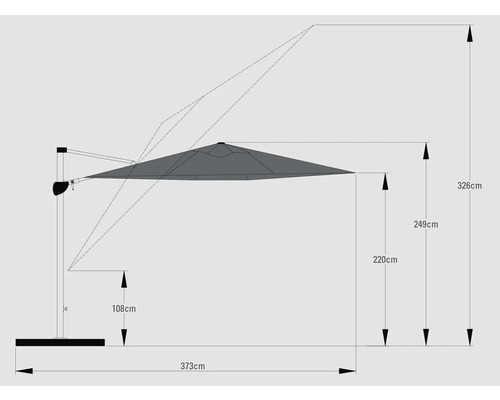 Soluna zweefparasol, model Beaujeu, Ø 300 cm, H 248 cm, rond, donkergrijs
