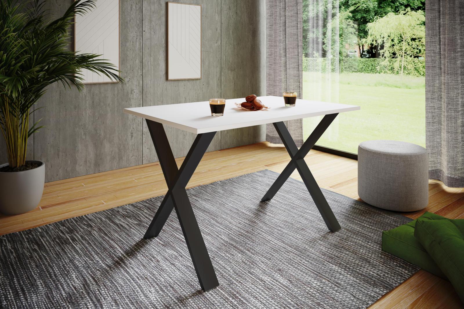 Esstisch XONA - weiß - schwarzes X-Fußgestell - 110x80 cm