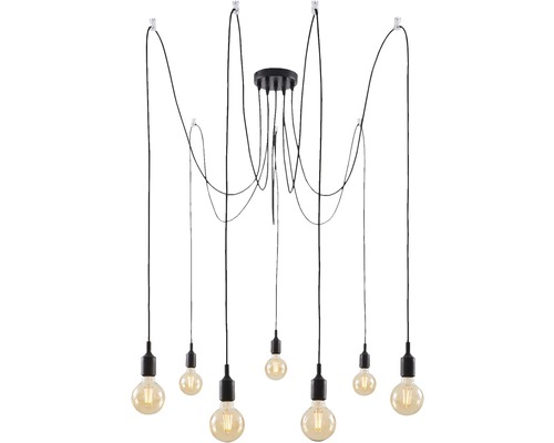 7-lichts hanglamp met textielkabel, HxØ 200x15 cm, zwart, voor zelfmontage (ca. 45 min)