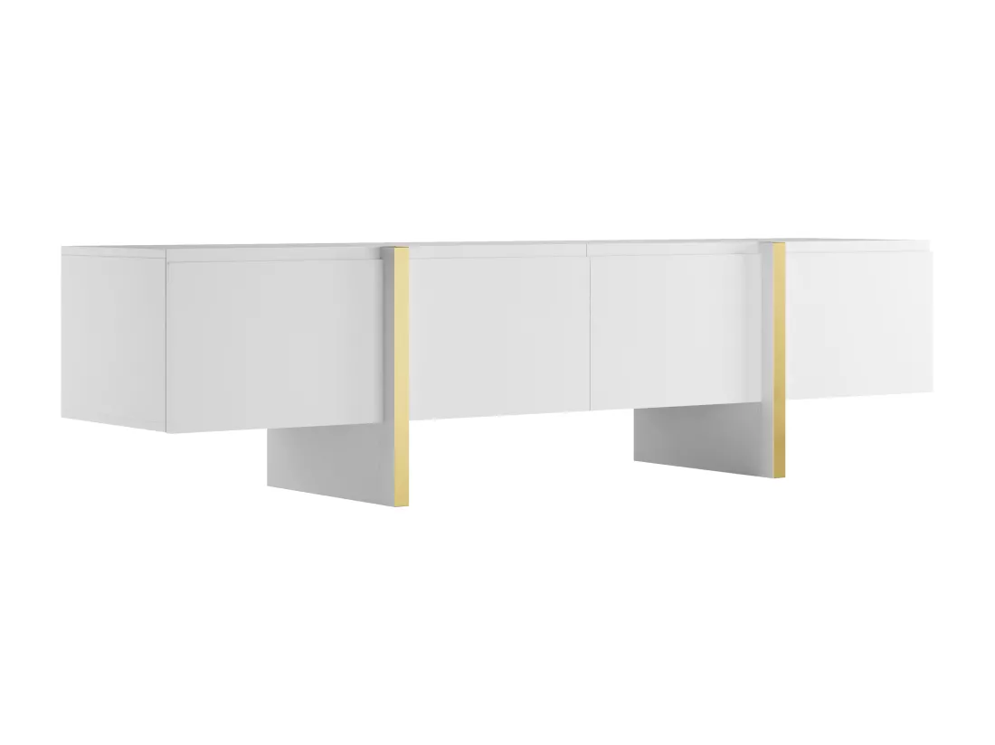 Meuble TV avec 4 portes en MDF - Blanc et Doré - LUVONIA