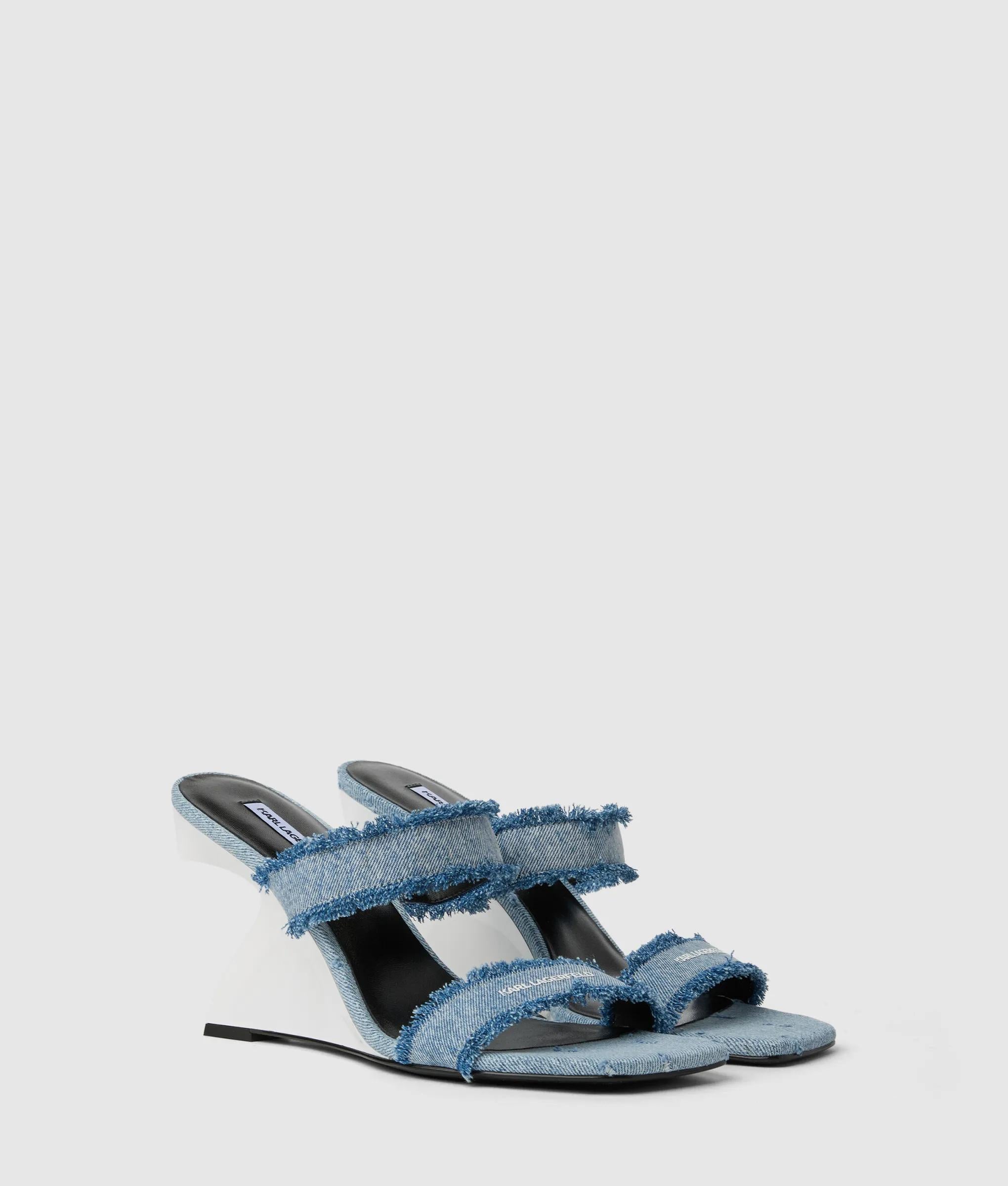 Waverly twin strap denim hak sandalen