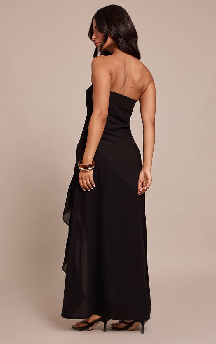 Noir Robe Bandeau Asymétrique À Volants Beige Petite