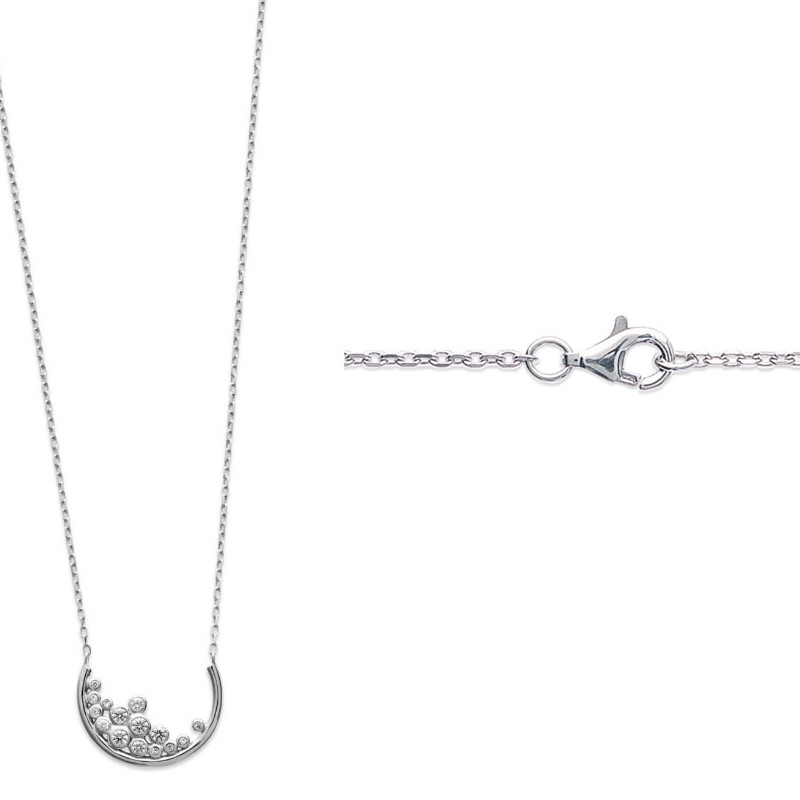 Collier Femme Argent 925/1000 Rhodié et Oxydes de Zirconium Blancs