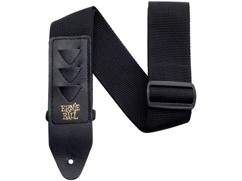 Ernie Ball Gitarrengurt Polypro Pickhalter-Gurt Schwarz Gurt für Gitarre und Bass mit Pickholder für 3 Plektren