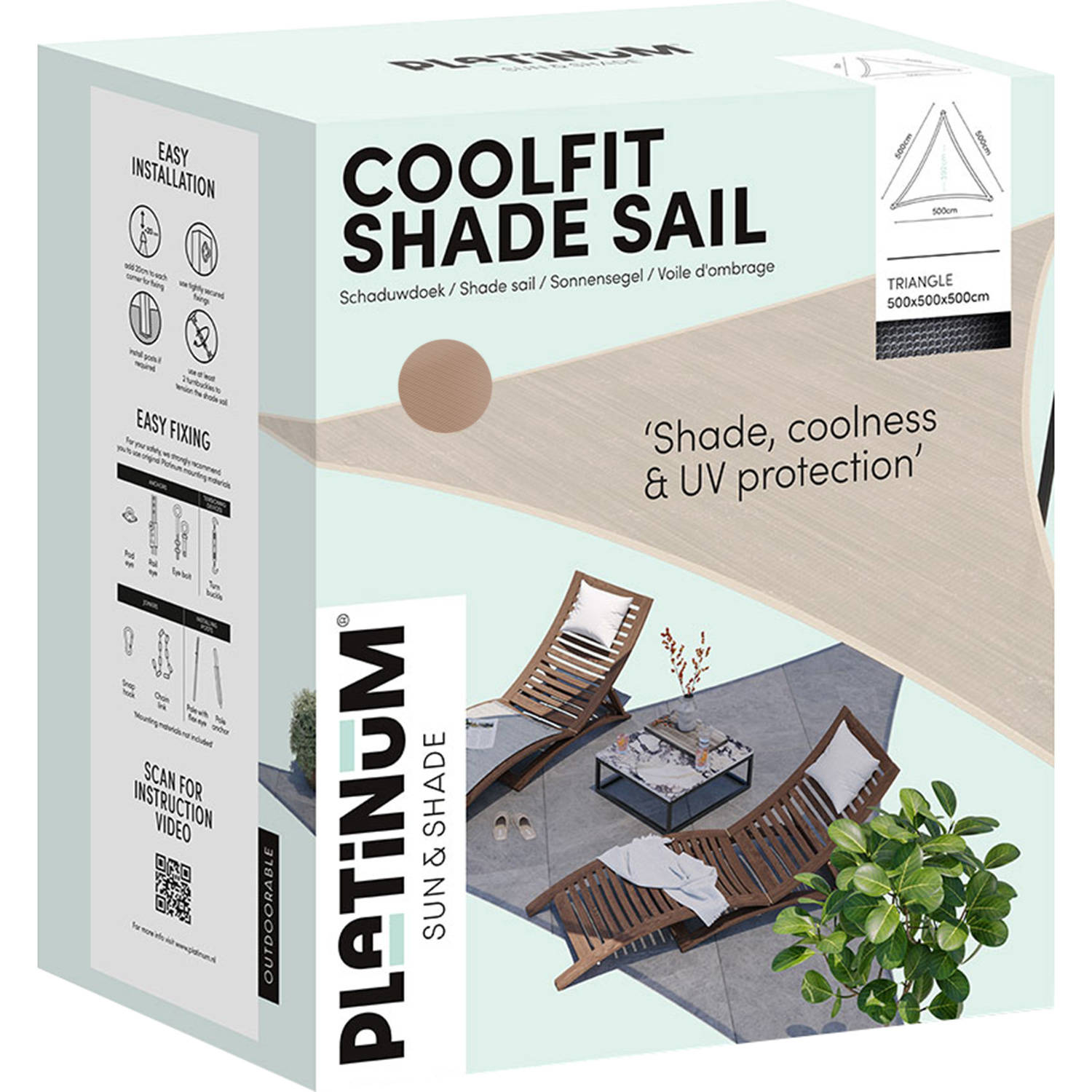 Platinum Coolfit schaduwdoek driehoek (500x500x500 cm)