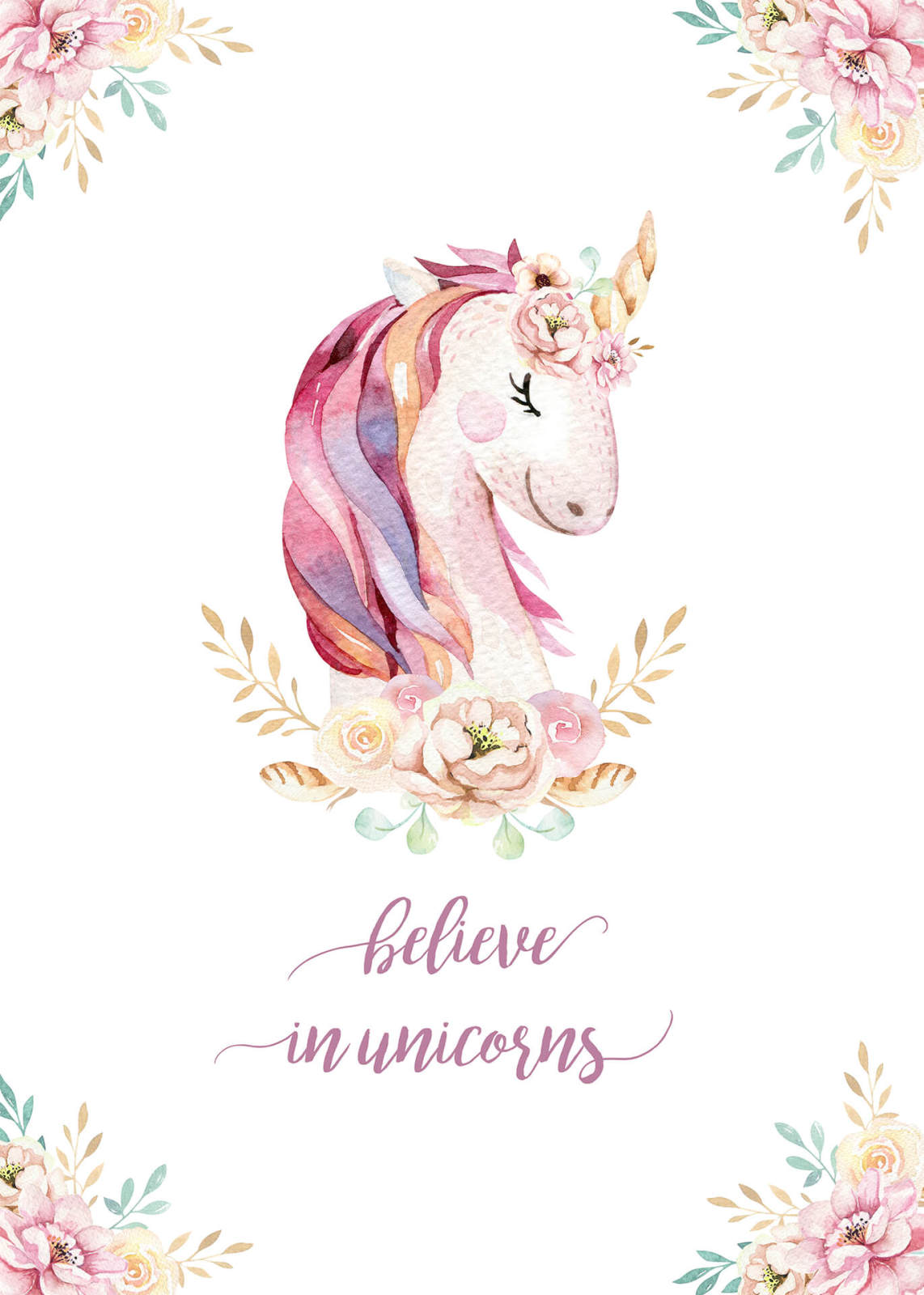 Leinwandbild BELIEVE IN UNICORNS - weiß-pink - 50x70 cm
