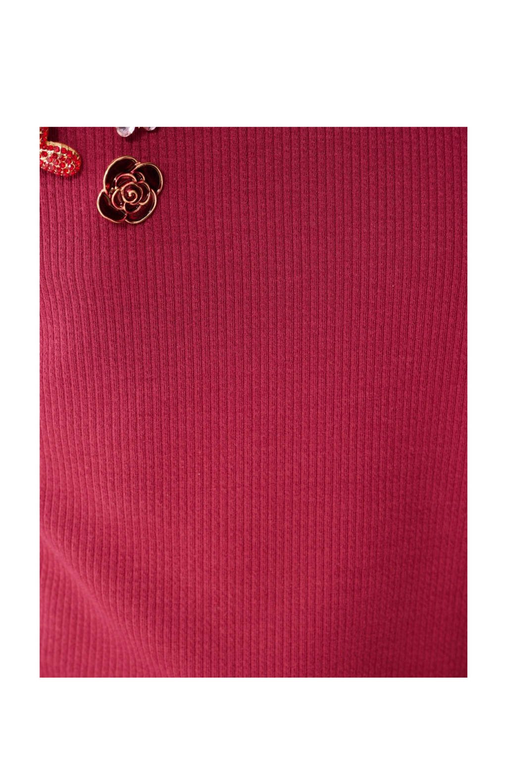 Shoeby longsleeve donkerrood rib gebreid