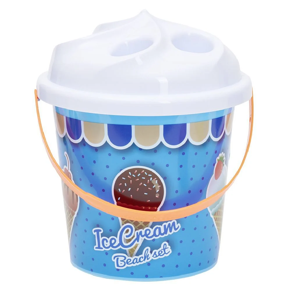 Seau de plage garni Ice cream Funky 11 pièces bleu ou rose