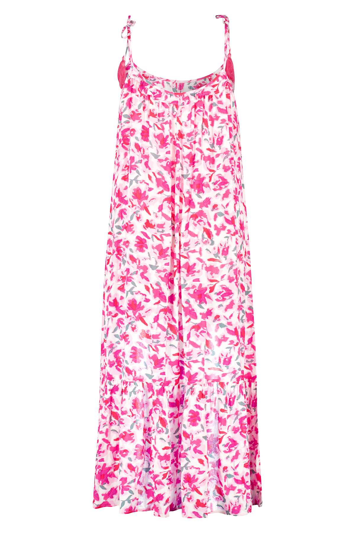 Maxi jurk met print en kwastjes Multi Pink