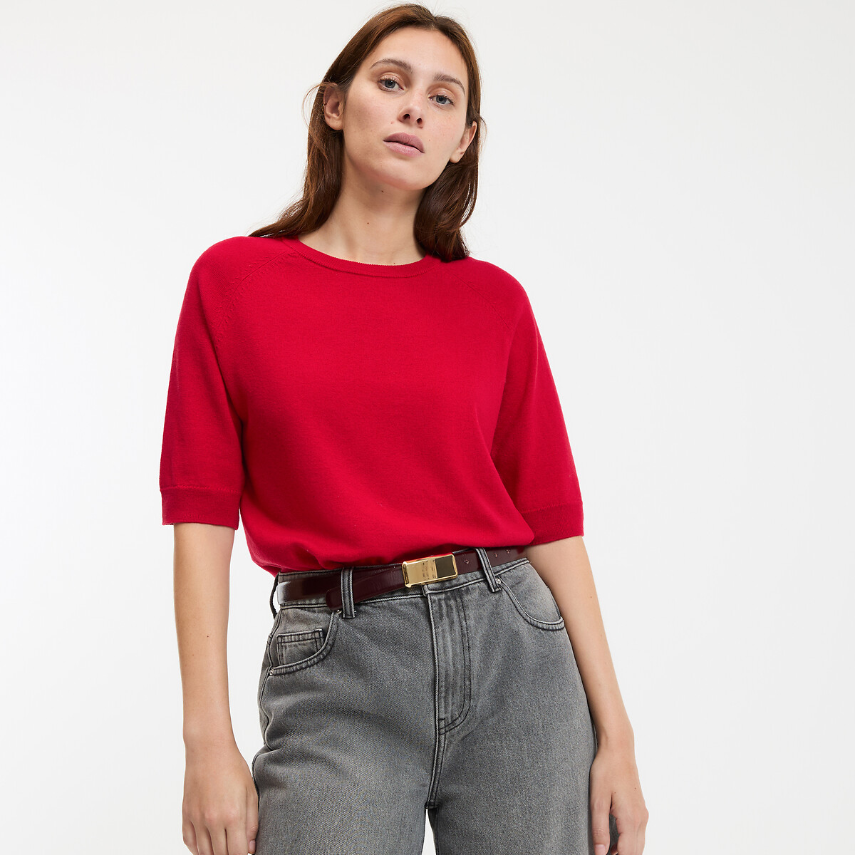 COLEÇÃO LA REDOUTE<br>Suéter de gola redonda e manga curta 100% lã