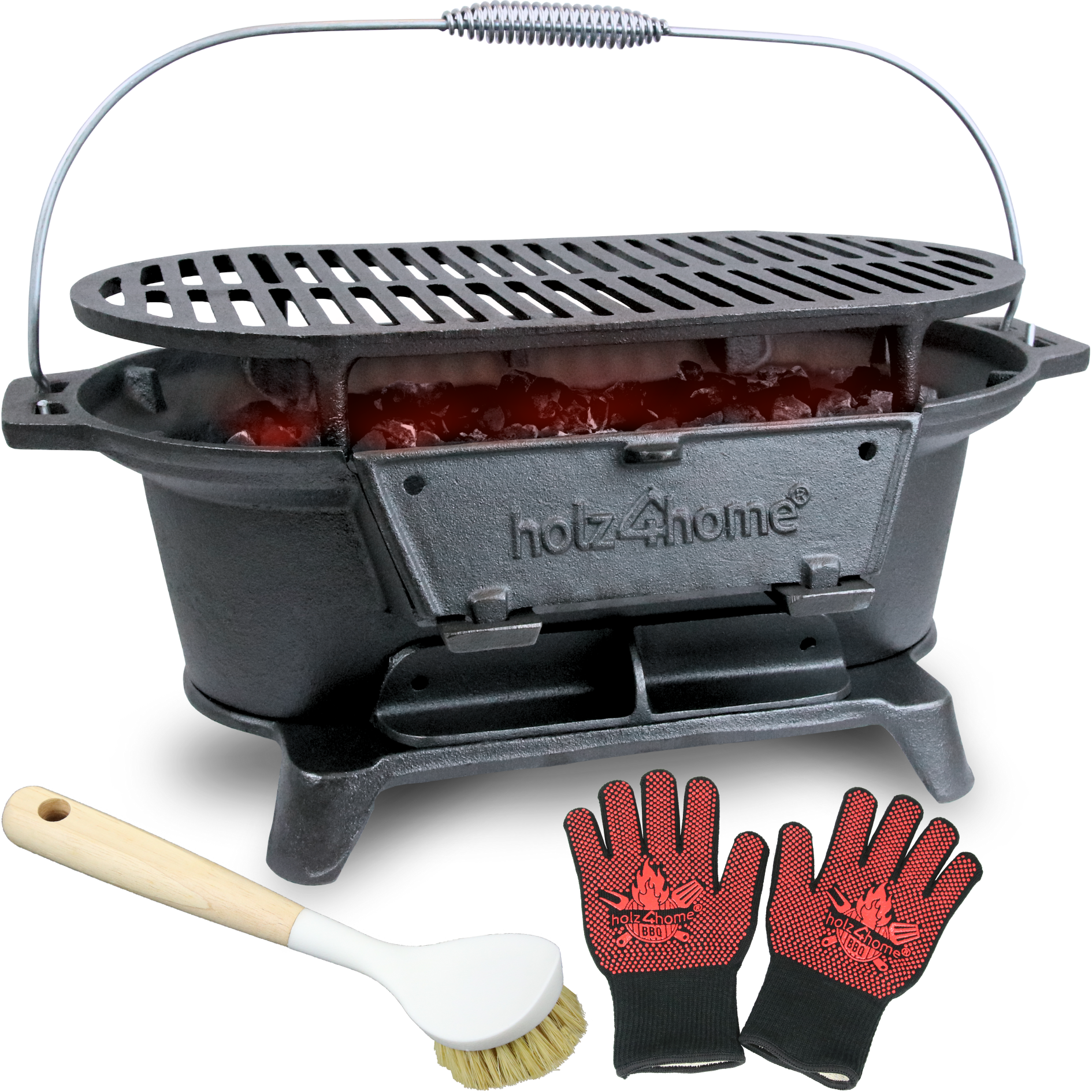 holz4home® XXL Gusseisen Holzkohle Grill mit Grillrost | Camping Grill, Hibachi Style