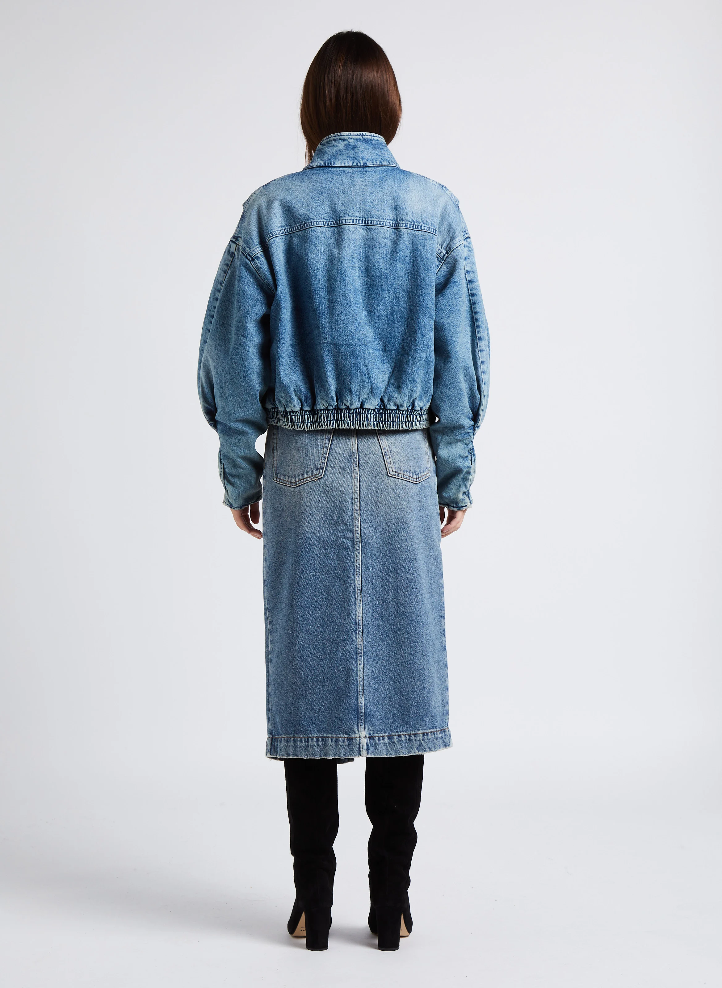 LETALA - Jupe midi en jean en coton | Bleu