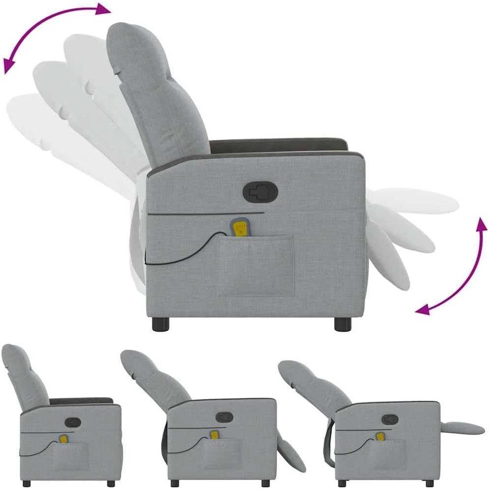 vidaXL Massagesessel Hellgrau Stoff, Massage TV-Sessel, Sessel mit Massagefunktion, Fernsehsessel, Massage Fernsehsessel