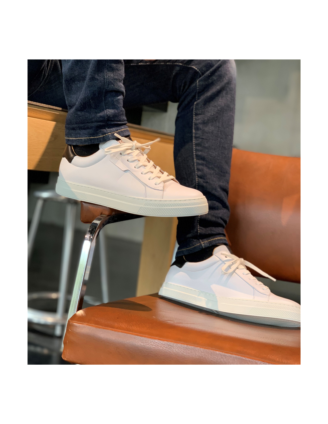schmoove baskets de ville homme spark clay cuir blanc/noir