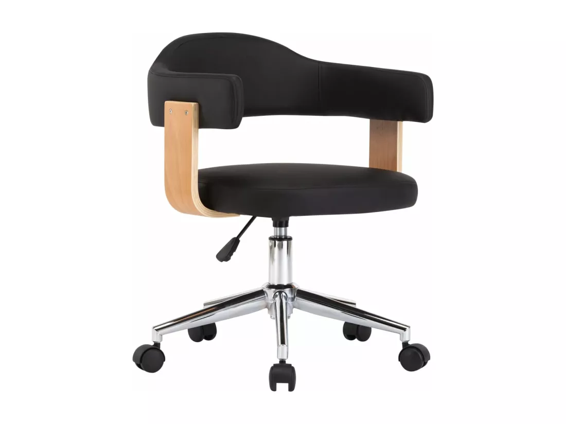 Chaise pivotante de bureau Noir Bois courbé et similicuir