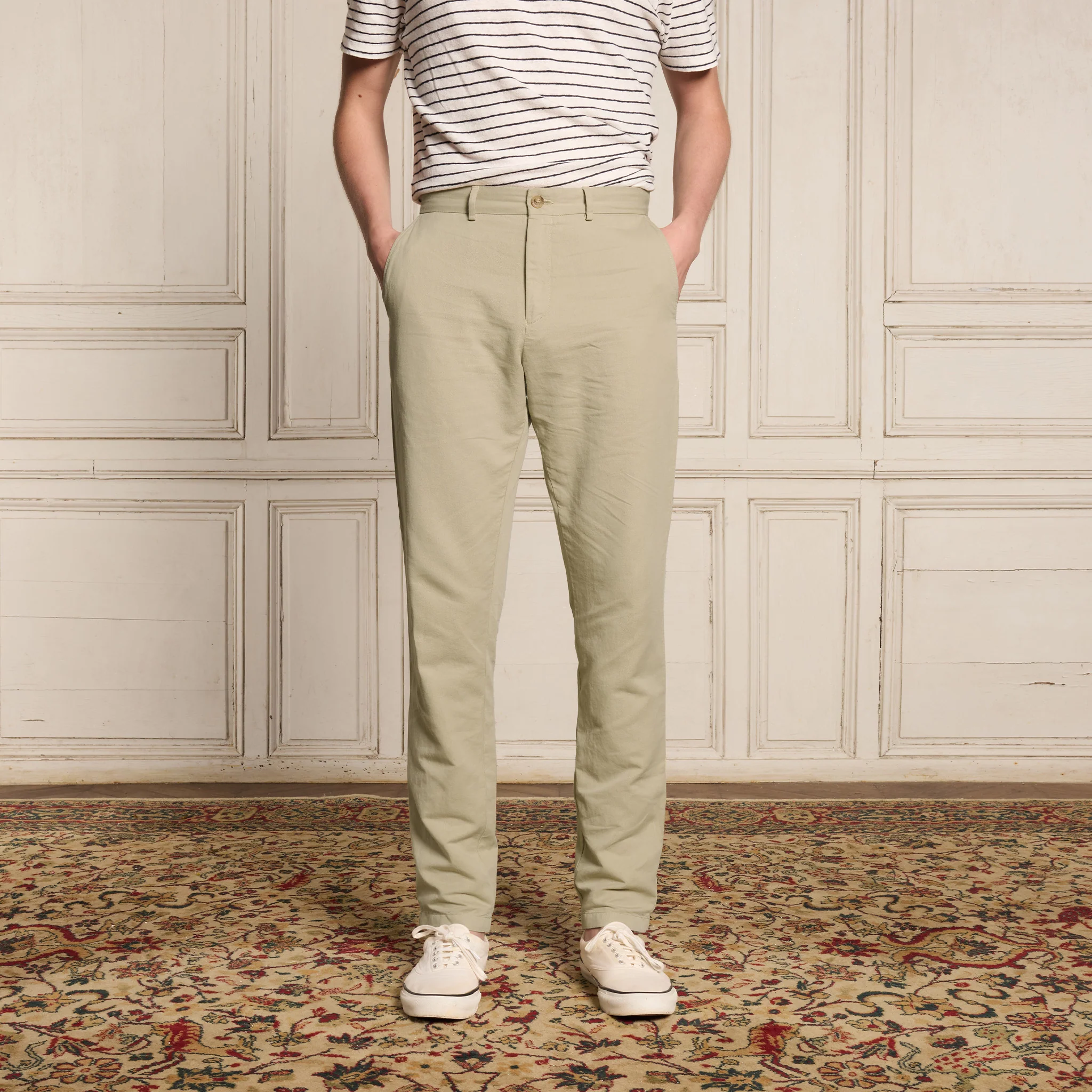 Light beige cotton and linen chinos