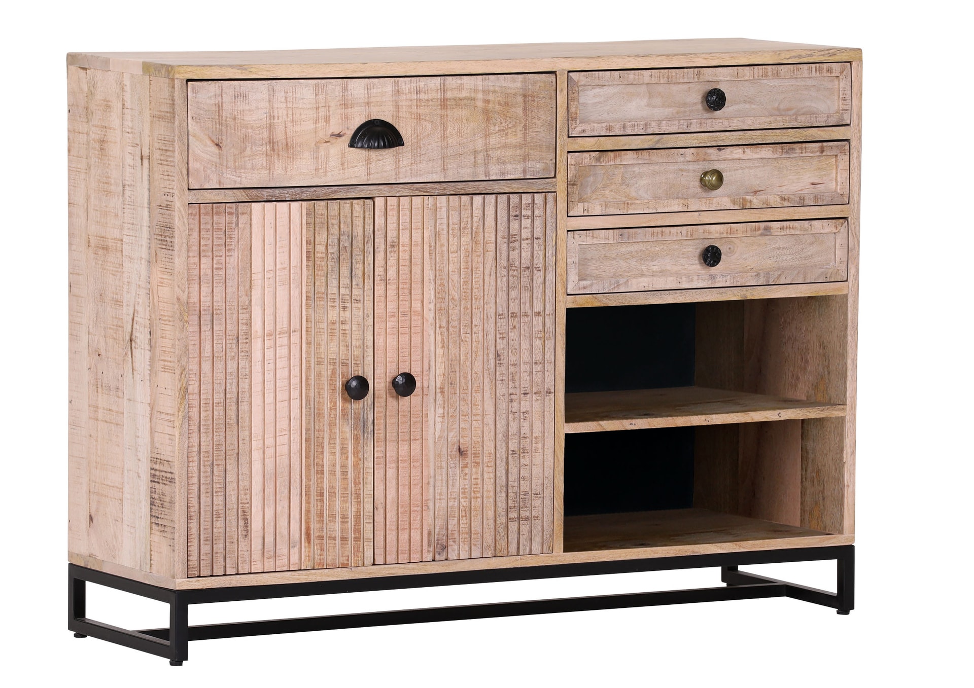 INTERhome Sideboard NEMESIS 115 x 86 cm Mango massiv natur/Metallgestell schwarz