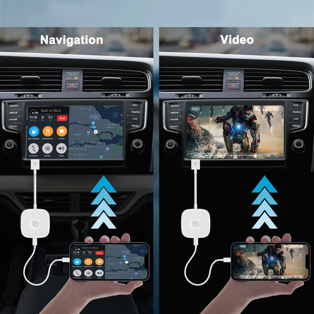 Apple Carplay Screen Mirroring / Videowiedergabe Auto KFZ USB A / USB C Adapter für Apple iOS (Kabelgebunden) - Weiss