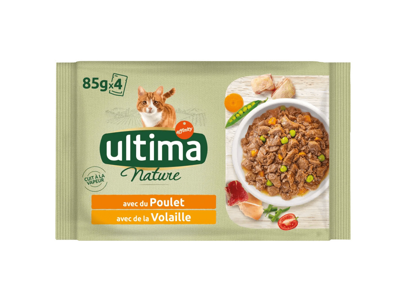COMIDA HÚMIDA PARA GATO ULTIMA NATURE COM FRANGO E AVES 4X85G
