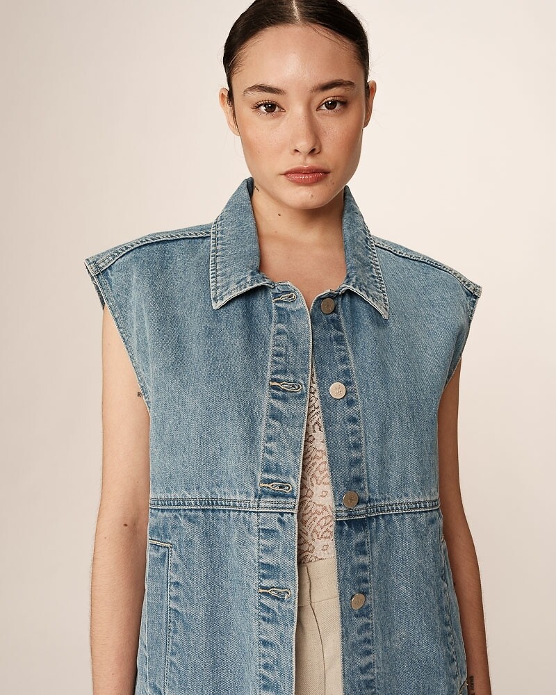 GRACE & MILA<br>Colete jeans oversized sem mangas PAULETTE