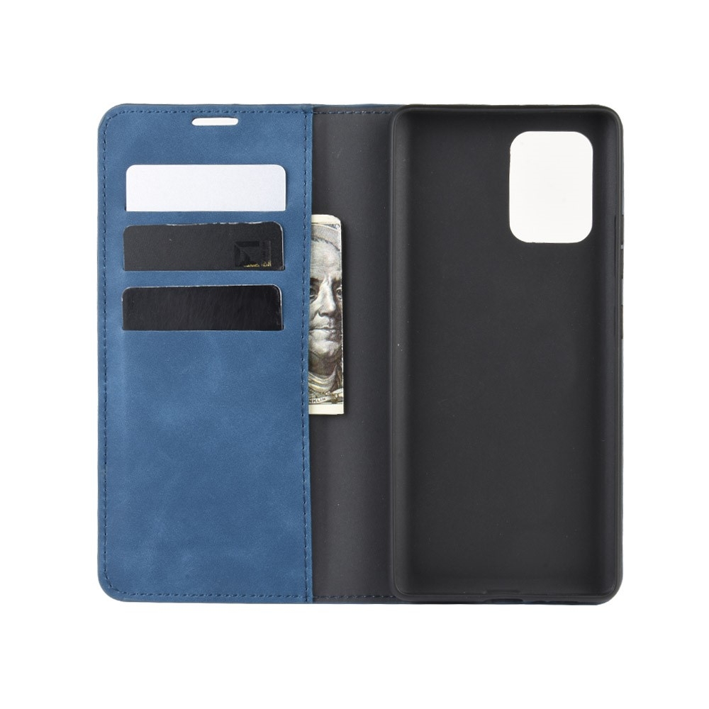 Samsung Galaxy S10 Lite Vintage Leder Tasche Flip Cover Fashion Design - Dunkelblau (Matt)