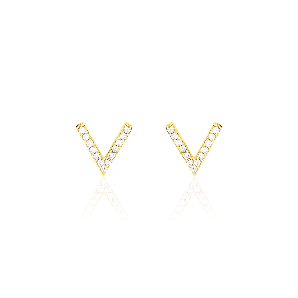 Boucles D'oreilles Puces Enimia Motif V Or Jaune Oxyde De Zirconium
