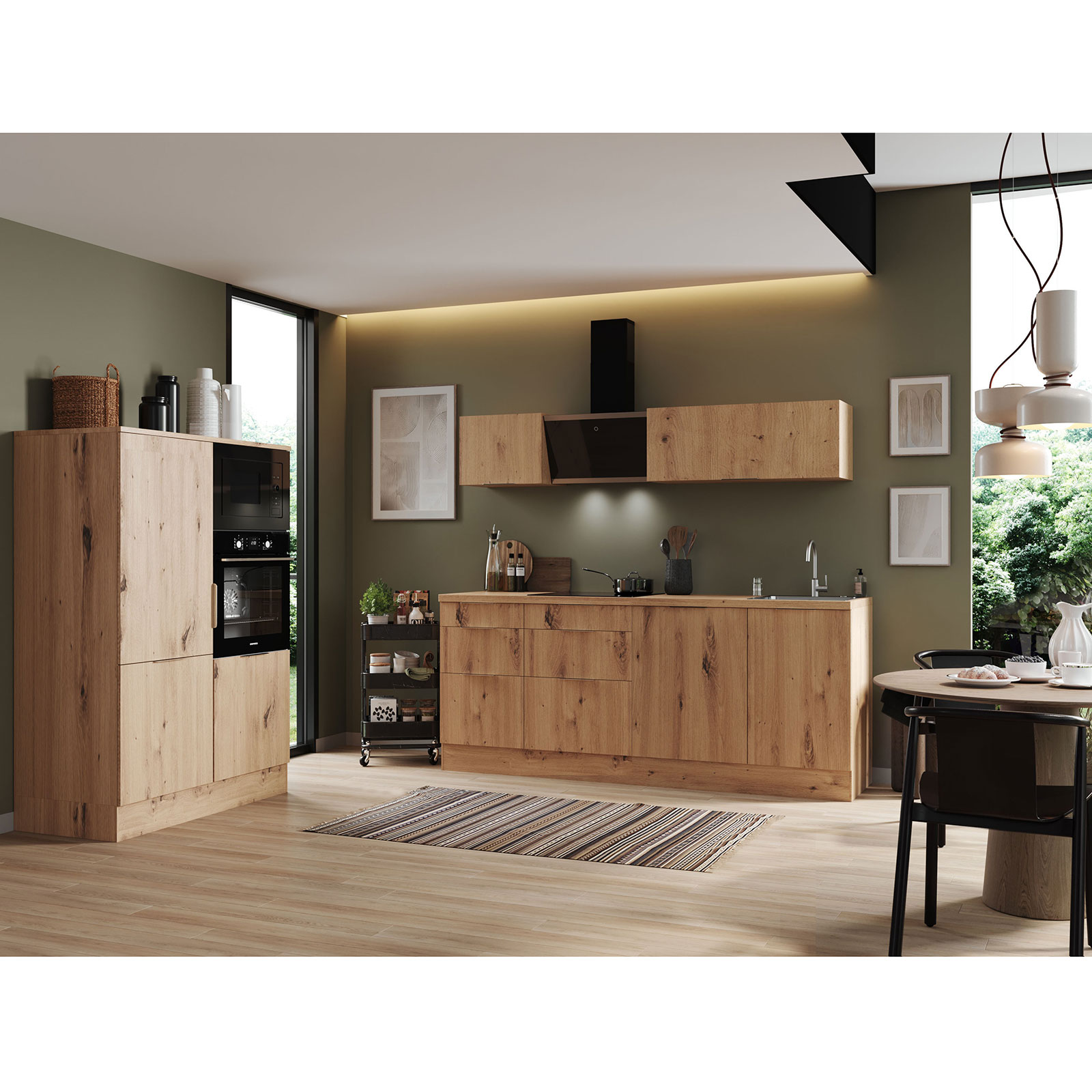 RESPEKTA Küchenblock - Artisan Eiche - mit E-Geräten - 340 cm