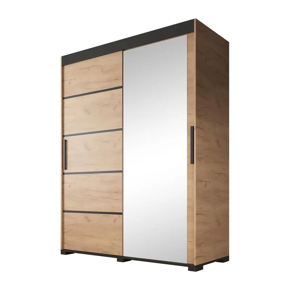 Meubella - Kledingkast Fabio - Eiken - 150 cm - Met spiegel