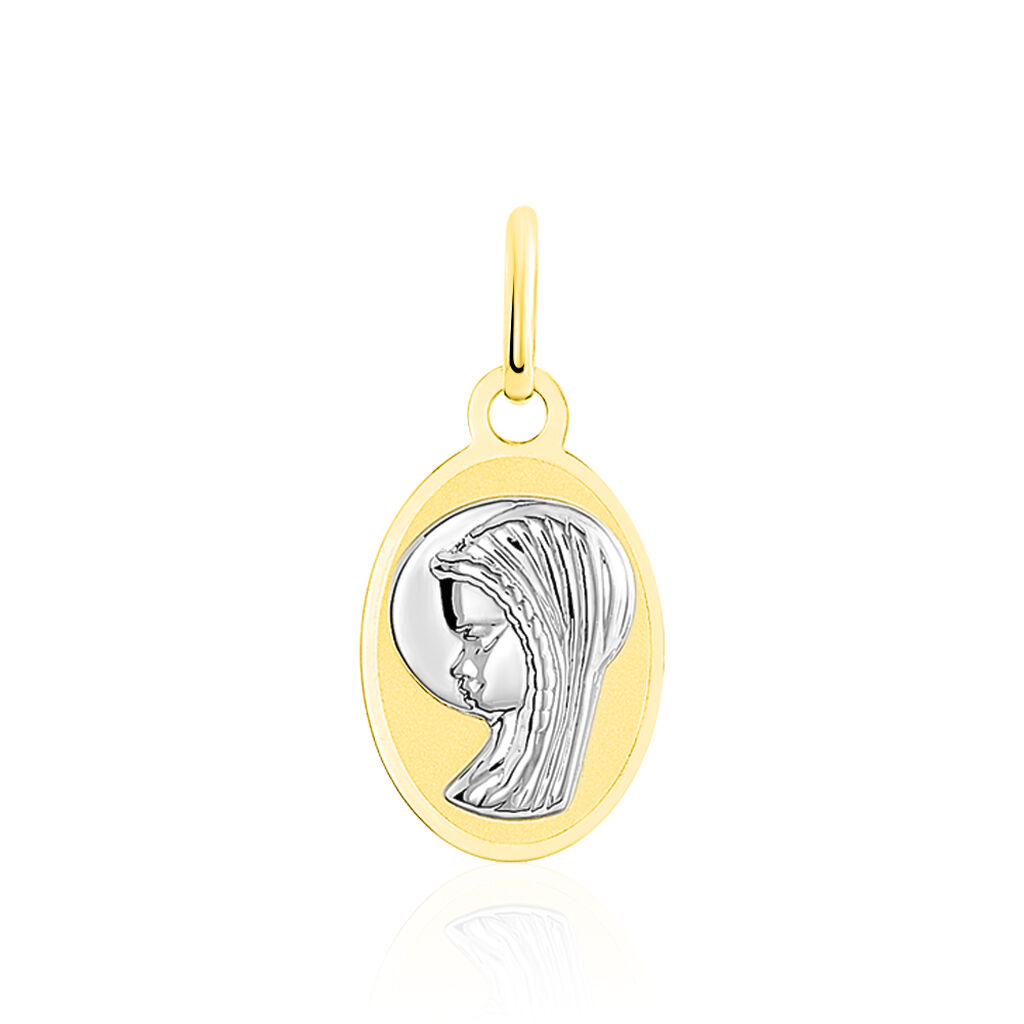 Pendentif Vierge Ovale Or Bicolore