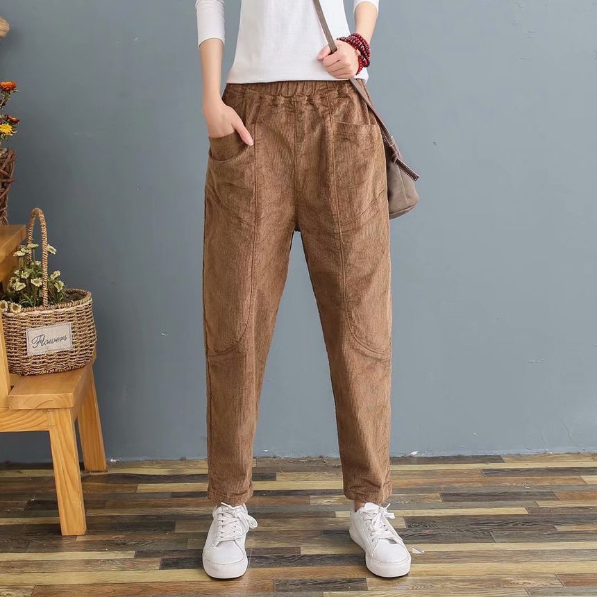 Angel Love - Elastische tailleband met effen corduroy harembroek